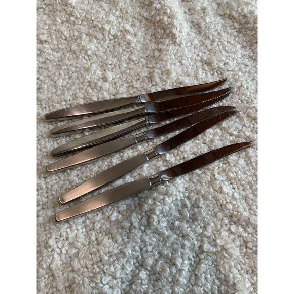 Set of 6 Frost Fire  Steak Knives Solid Walnut Display Tray Community Oneida - Picture 6 of 6